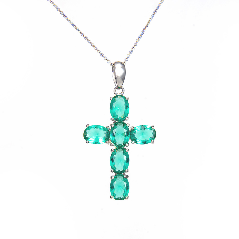 Green cubic zirconia cross pendant necklace | Κοσμήματα En ...