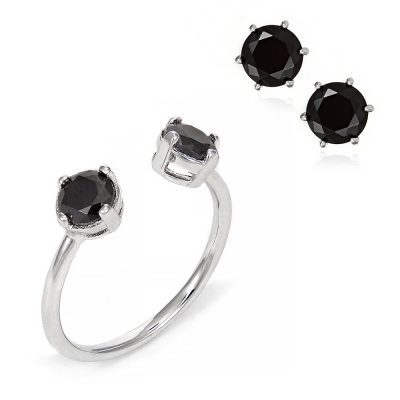 ring and earrings set with black zirconia